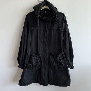 Burberry Womens Black Raincoat with Hood Size 12/46